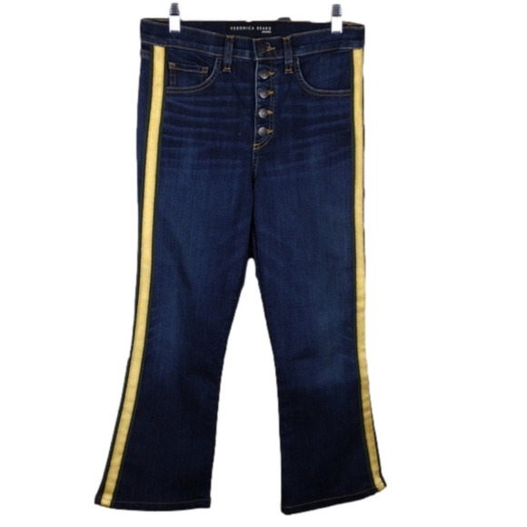 Veronica Beard Carolyn Blue Dark Wash Button Front High Rise Jean Baby Boot Jean - Picture 1 of 14